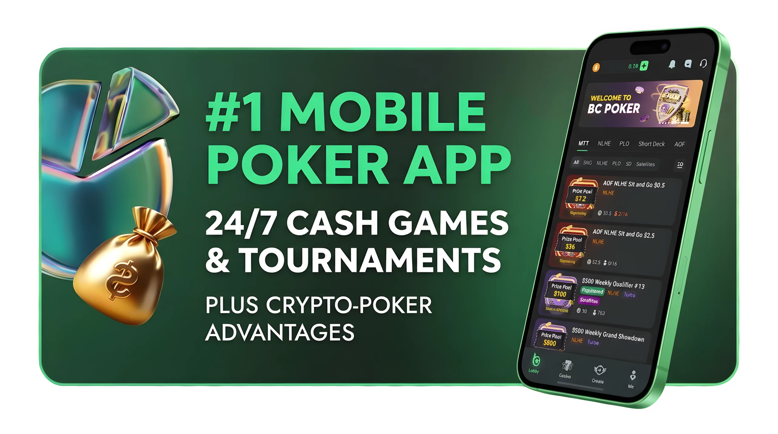 BC Poker mobile app with 24 7 cash games tournaments and crypto poker features on smartphone