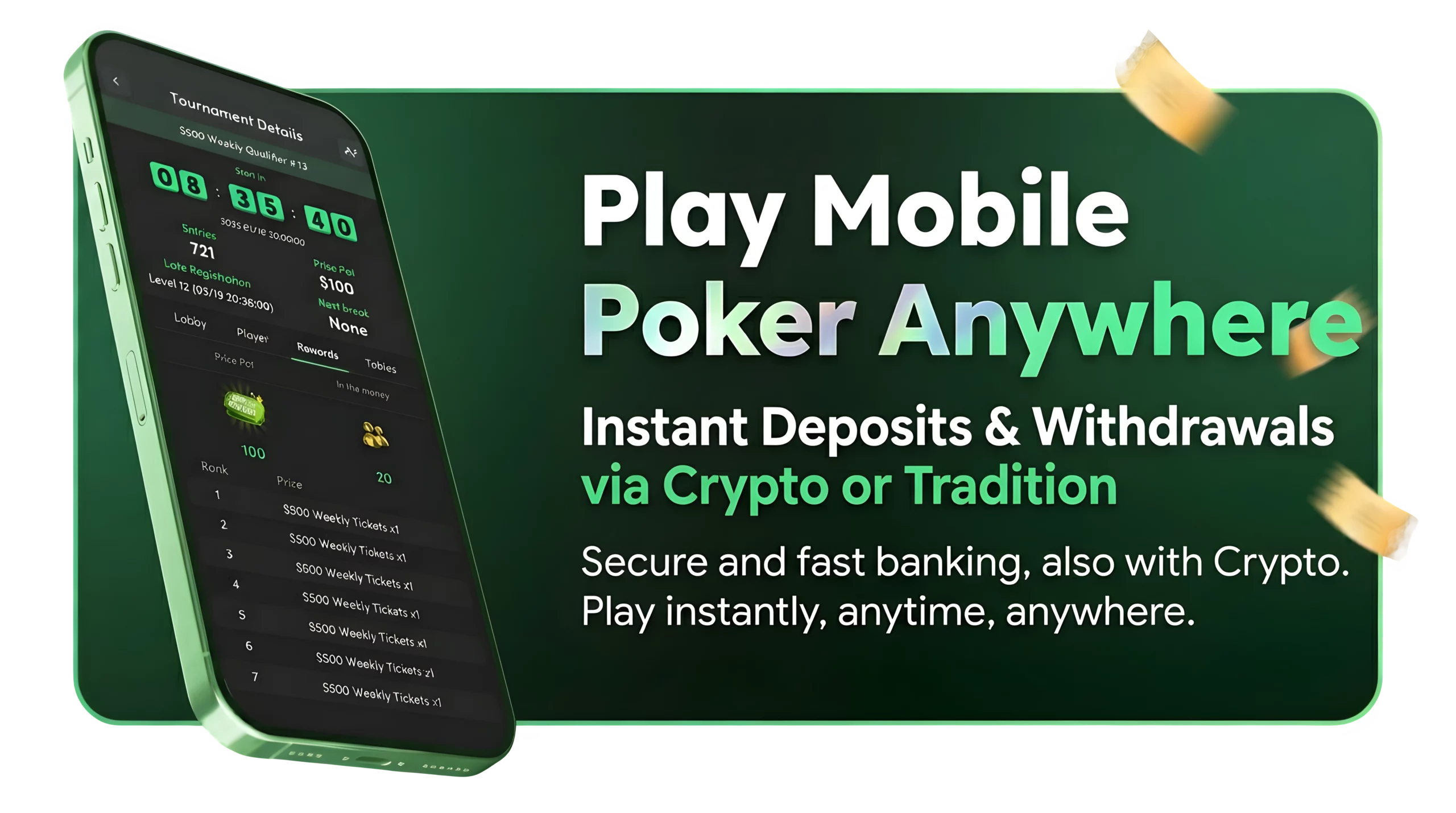 BC Poker mobile poker app showing instant crypto deposits withdrawals and fast secure banking